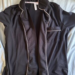 Black Short Sleeve Pajama Top with Pink Trim